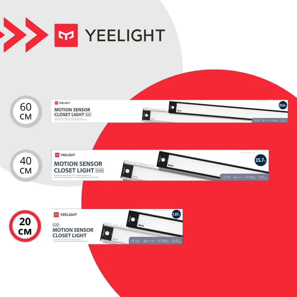 Беспроводной светильник с датчиком движения/освещённости Yeelight Motion Sensor Closet Light A20（Silver）2700k