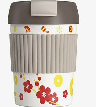 Термостакан-непроливайка KissKissFish Rainbow Vacuum Coffee Tumbler Mini (праздничный с цветами)